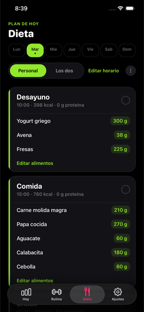 Personal diet screen