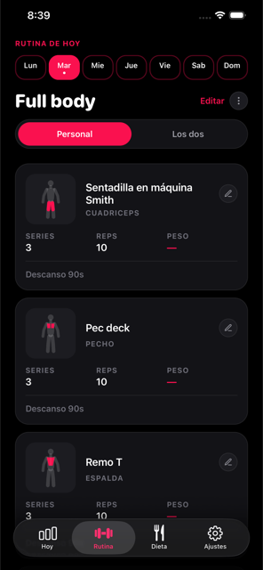 Workout screen